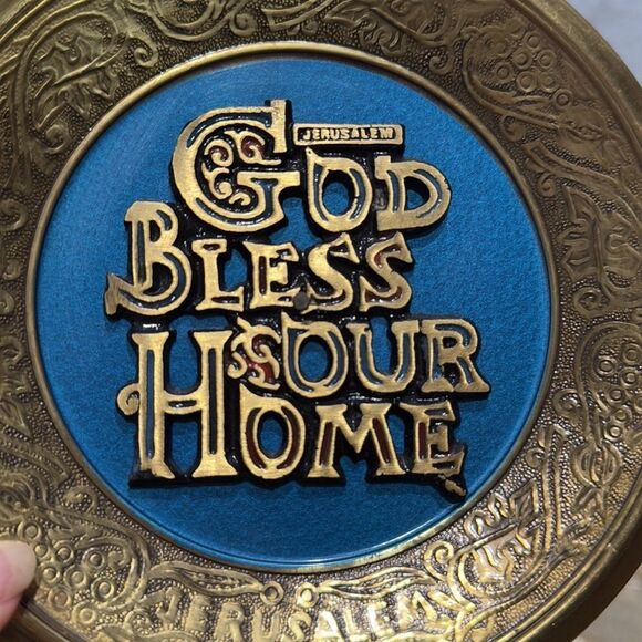 Vintage Brass God Bless Our Home Jerusalem Wall Hanging - Picture 6 of 13